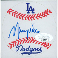Maury Wills Los Angeles Dodgers Signed 3 inch Baseball Sticker JSA Authenticated
