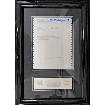 Hank Aaron Signed Framed Congratulatory USPS Mailgram on Home Run 715 JSA Authenticated Hank Aaron Signed Framed Congratulatory USPS Mailgram on Home Run 715 JSA Authenticated