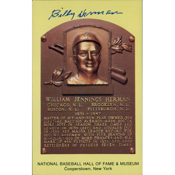 Billy Herman Signed Hall of Fame Cooperstown Plaque Postcard JSA Authenticated Billy Herman Signed Hall of Fame Cooperstown Plaque Postcard JSA Authenticated