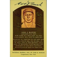 Edd Roush Signed Hall of Fame Cooperstown Plaque Postcard JSA Authenticated