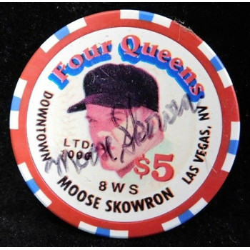 Moose Skowron Yankees Dodgers Signed Four Queens Vintage $5 Poker Chip JSA Authenticated Moose Skowron Yankees Dodgers Signed Four Queens Vintage $5 Poker Chip JSA Authenticated