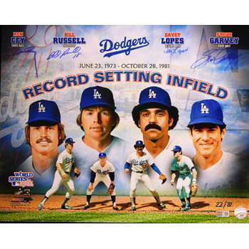 Ron Cey, Bill Russell, Davey Lopes, Steve Garvey Signed 16x20 Photo TRISTAR Auth