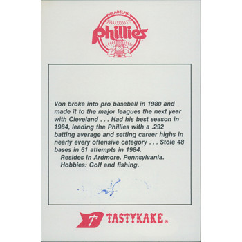 Von Hayes Phillies Signed 3.5x5.25 Promo Cardstock Photo JSA Authenticated Von Hayes Phillies Signed 3.5x5.25 Promo Cardstock Photo JSA Authenticated