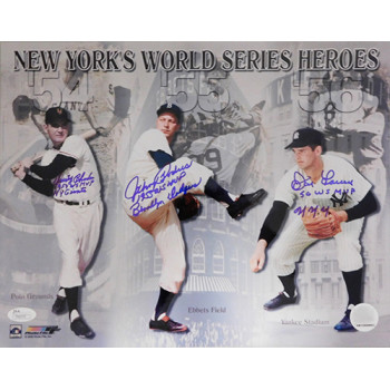 Don Larsen, Johnny Podres & Dusty Rhodes Signed New York Heroes 11x14 Photo JSA