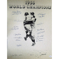 New York Yankees 1956 Team Signed 16x20 Lithograph Poster JSA Authenticated