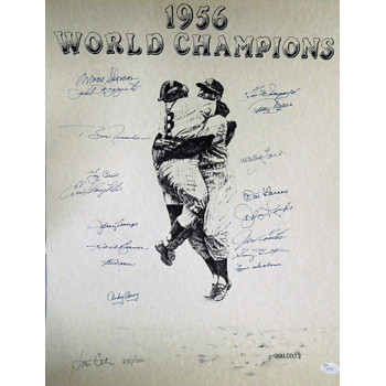 New York Yankees 1956 Team Signed 16x20 Lithograph Poster JSA Authenticated