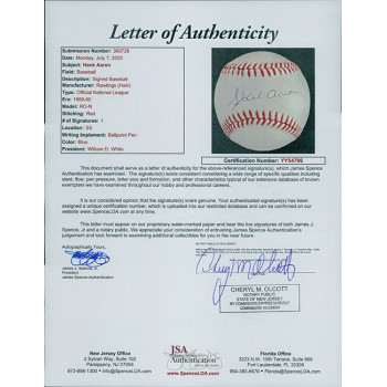 Hank Aaron Signed Rawlings National League Baseball JSA Authenticated Hank Aaron Signed Rawlings National League Baseball JSA Authenticated