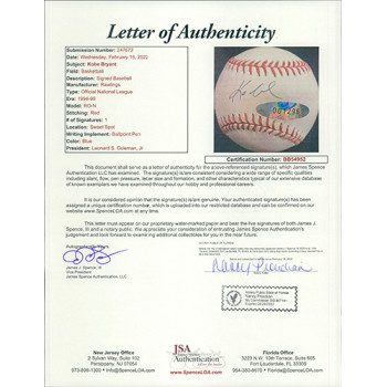 Kobe Bryant Los Angeles Lakers Signed National League Baseball JSA Authenticated Kobe Bryant Los Angeles Lakers Signed National League Baseball JSA Authenticated
