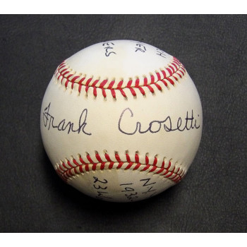 Frank Crosetti Signed Official American League Baseball JSA Authenticated Stats