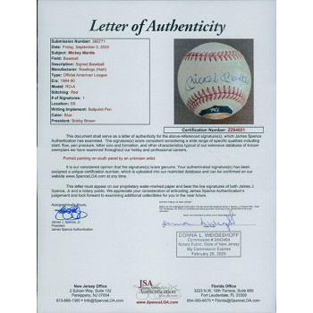 Mickey Mantle Signed Painted Rawlings American League Baseball JSA Authenticated