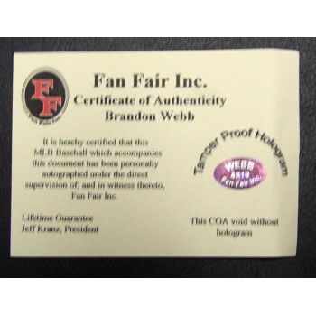 Brandon Webb Signed Official Rawlings Major League Baseball JSA Authenticated