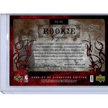 Rodney Carney 2006-07 Upper Deck SP Signature Rookie Graphite Card /25 #RG-RC Rodney Carney 2006-07 Upper Deck SP Signature Rookie Graphite Card /25 #RG-RC