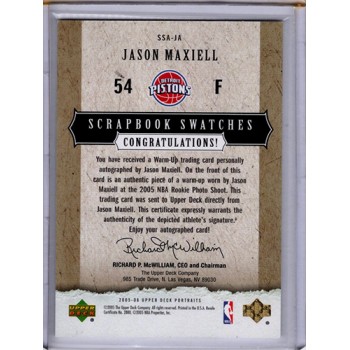 Jason Maxiell 2005-06 Upper Deck Portraits Scrapbook Swatches Signed Card SSA-JA