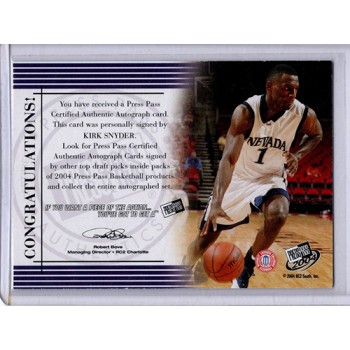 Kirk Snyder Nevada Wolf Pack 2004 Press Pass Autographed Card 27/50