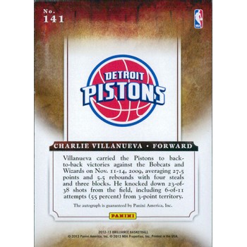 Charlie Villanueva Pistons 2012-13 Panini Marks Of Brilliance Card #141 /25