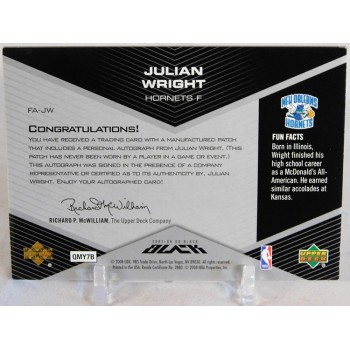 Julian Wright Hornets Signed 2007-08 Upper Deck UD Black Flag Card #FA-JW /25