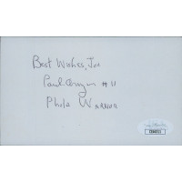 Paul Arizin Philadelphia Warriors Signed 3x5 Index Card JSA Authenticated
