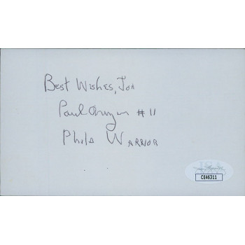 Paul Arizin Philadelphia Warriors Signed 3x5 Index Card JSA Authenticated