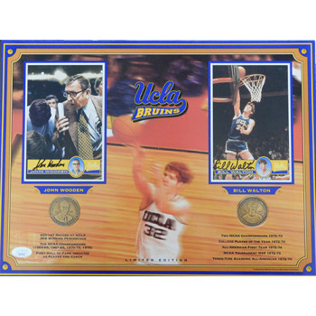UCLA Bruins John Wooden & Bill Walton Signed 12x16 Board JSA Authenticated
