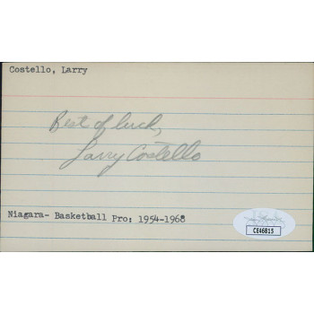 Larry Costello Niagara Purple Eagles Signed 3x5 Index Card JSA Authenticated