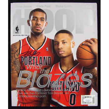 Portland Trail Blazers Damian Lillard LaMarcus Aldridge Signed Hoop Magazine JSA