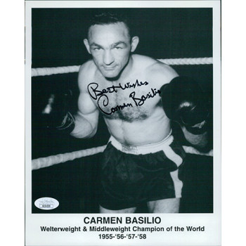 Carmen Basilio Boxer Signed 8x10 Cardstock Photo JSA Authenticated