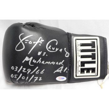 George Chuvalo Boxer Signed Black Title Boxing Glove PSA Authenticated