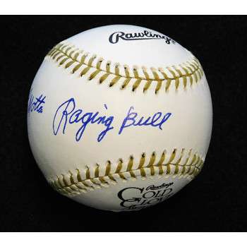 Jake LaMotta Raging Bull Boxer Signed Gold Glove Baseball JSA Authenticated