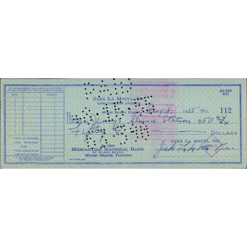Jake LaMotta Boxer Signed Cancelled Check JSA Authenticated