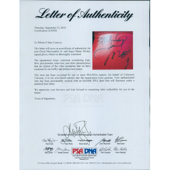 Floyd Mayweather Jr. Sugar Shane Mosley Signed Title Boxing Glove PSA Authentic