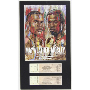 Floyd Mayweather Jr. Sugar Shane Mosley Signed Matted Program & Tix PSA Authen