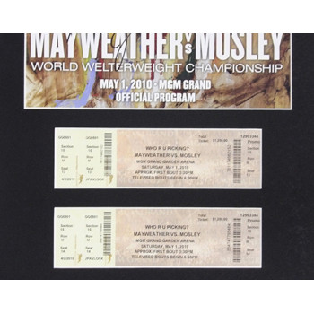 Floyd Mayweather Jr. Sugar Shane Mosley Signed Matted Program & Tix PSA Authen