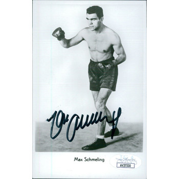 Max Schmeling Boxer Signed 3.5x5.5 Cardstock Photo JSA Authenticated Max Schmeling Boxer Signed 3.5x5.5 Cardstock Photo JSA Authenticated