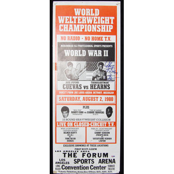 Thomas Hearns Jose Cuevas Signed WWII 11x28 Original Poster PSA Authenticated