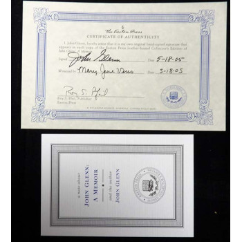 John Glenn Signed A Memoir Easton Press Hardcover Book JSA Authenticated