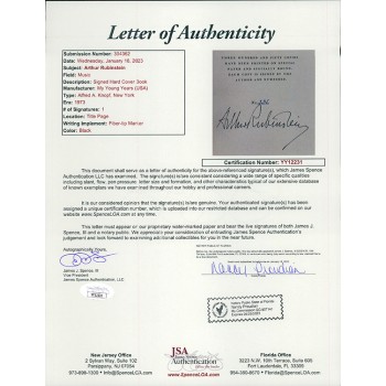 Arthur Rubinstein Signed My Young Years 1st Edition Hardcover Book JSA Authentic