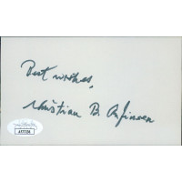 Christian Anfinsen Biochemist Signed 3x5 Index Card JSA Authenticated Christian Anfinsen Biochemist Signed 3x5 Index Card JSA Authenticated