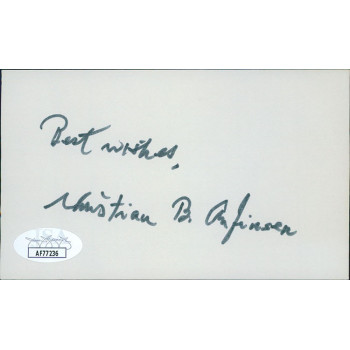 Christian Anfinsen Biochemist Signed 3x5 Index Card JSA Authenticated