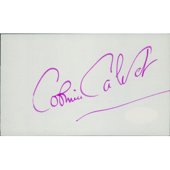 Corinne Calvet Actress Signed 3x5 Index Card JSA Authenticated