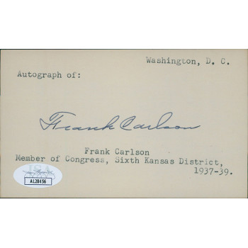 Frank Carlson Kansas Congressmen Senator Signed 3x5 Index Card JSA Authenticated