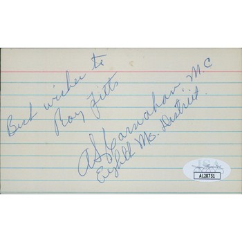 Albert Carnahan Missouri Congressman Signed 3x5 Index Card JSA Authenticated