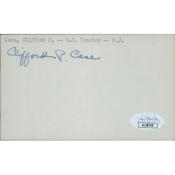 Clifford Case New Jersey Congressman Senator Signed 3x5 Index Card JSA Authentic