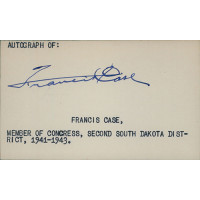 Francis Case South Dakota Congressman Signed 3x5 Index Card JSA Authenticated Francis Case South Dakota Congressman Signed 3x5 Index Card JSA Authenticated
