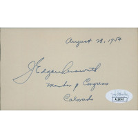 J. Edgar Chenoweth Colorado Congressman Signed 3x5 Index Card JSA Authenticated J. Edgar Chenoweth Colorado Congressman Signed 3x5 Index Card JSA Authenticated