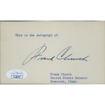Frank Church Idaho Senator Signed 3x5 Index Card JSA Authenticated