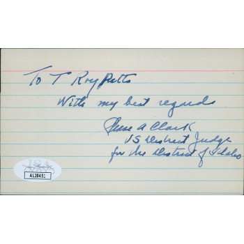 Chase Clark Idaho Governor Signed 3x5 Index Card JSA Authenticated Chase Clark Idaho Governor Signed 3x5 Index Card JSA Authenticated