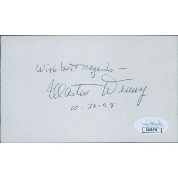 Martin Denny Pianist Composer Arranger Signed 3x5 Index Card JSA Authenticated