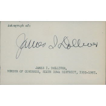 James Dolliver Iowa Congressman Signed 3x5 Index Card JSA Authenticated