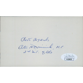 Peter Dominick Colorado Congressmen Senator Signed 3x5 Index Card JSA Authentic