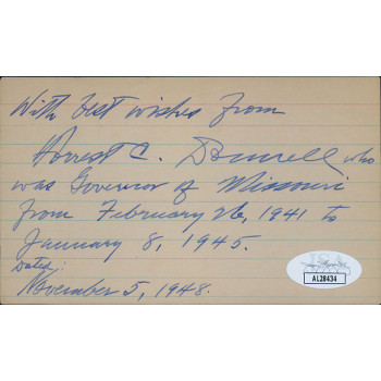 Forrest Donnell Missouri Governor Senator Signed 3x5 Index Card JSA Authentic